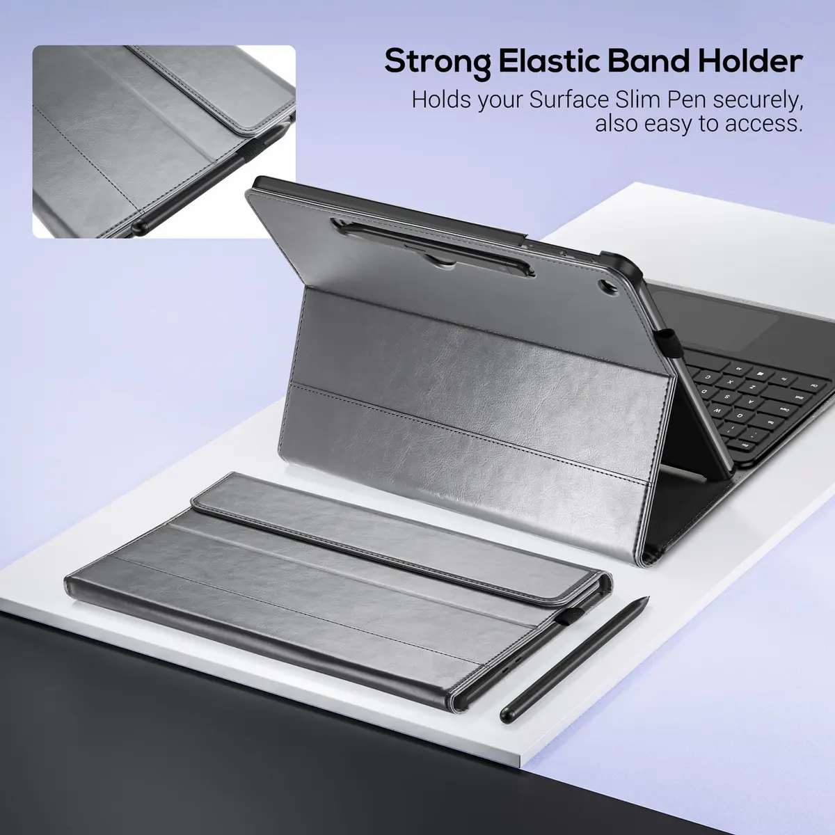 ProCase Premium PU Leather Folio Stand Case for Surface Pro 12" (2025 Release), Grey | Wireless Pen Charging & Multi-Angle Stand - view 6