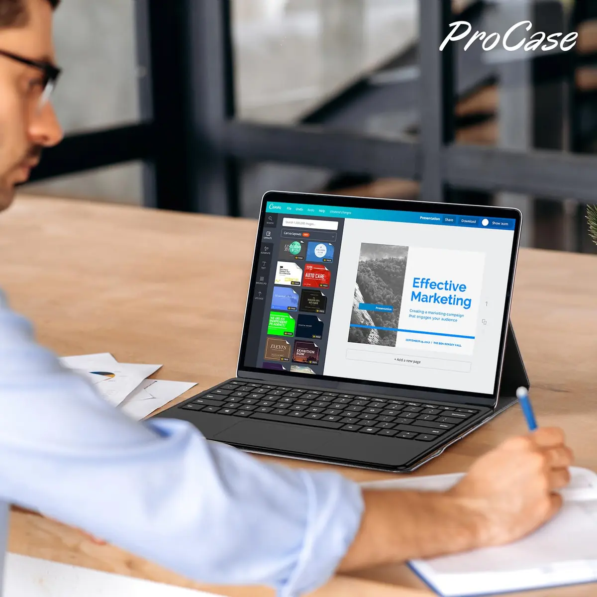 ProCase Premium PU Leather Folio Stand Case for Surface Pro 12" (2025 Release), Grey | Wireless Pen Charging & Multi-Angle Stand - view 7