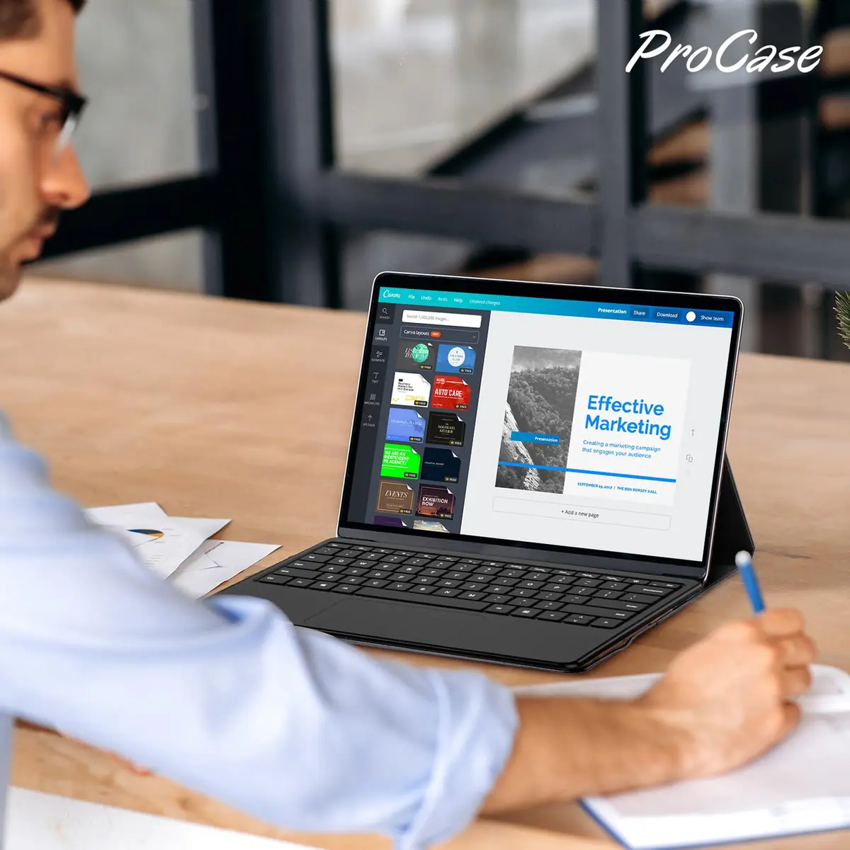 ProCase Premium PU Leather Folio Stand Case for Surface Pro 12" | Wireless Pen Charging & Extra Storage - view 7
