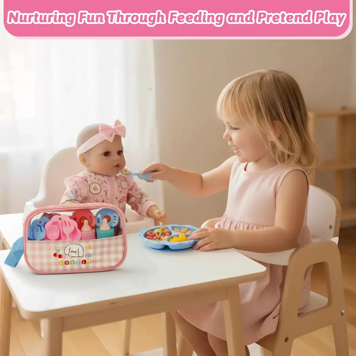 CARANOVO Baby Doll Feeding & Caring Set, 7-Piece Kit for 10-17 Inch Dolls, Pink - view 6