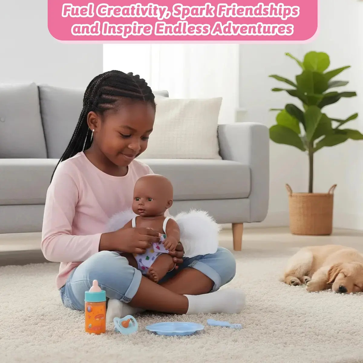 CARANOVO Baby Doll Feeding & Caring Set, 7-Piece Kit for 10-17 Inch Dolls, Pink - view 7