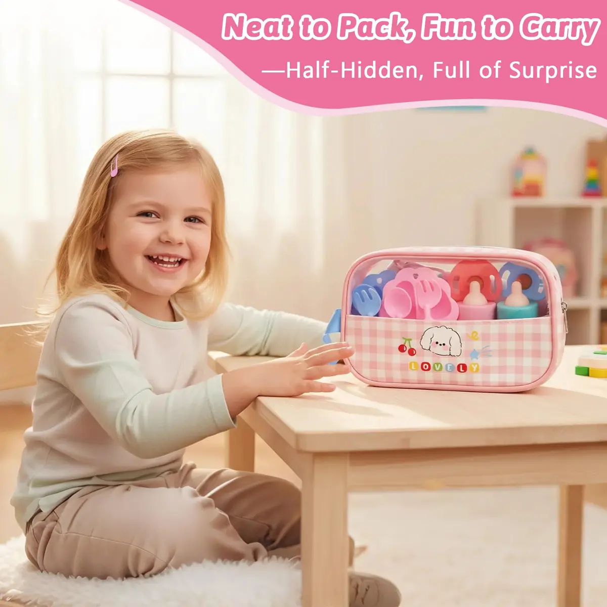 CARANOVO Baby Doll Feeding & Caring Set, 7-Piece Kit for 10-17 Inch Dolls, Pink - view 9
