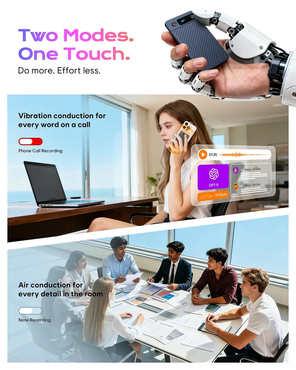 Elasound AI Voice Recorder 64GB | Transcribe & Summarize in 121 Languages, 45H Battery, Magnetic Case - view 2