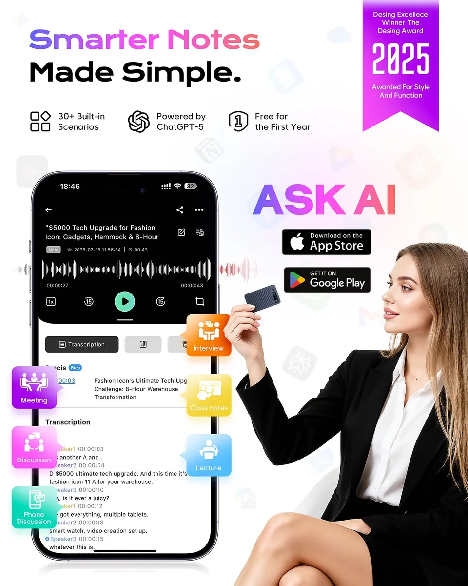 Elasound AI Voice Recorder 64GB | Transcribe & Summarize in 121 Languages, 45H Battery, Magnetic Case - view 3