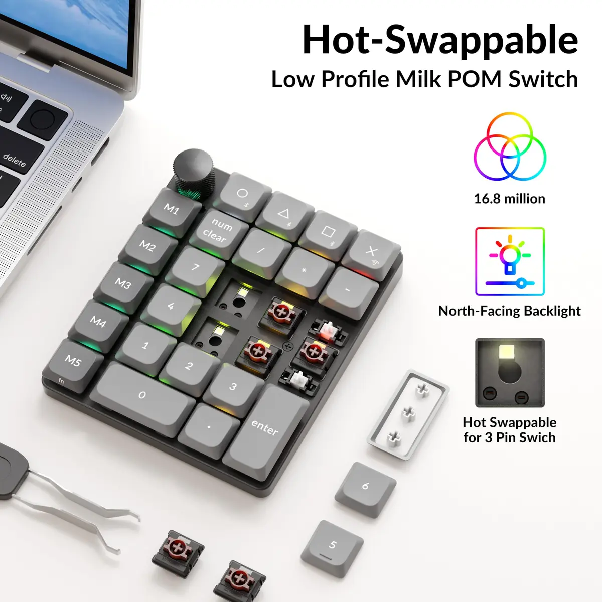Keychron K0 Max Wireless Low-Profile Numeric Pad with RGB & Bluetooth 5.3 | Programmable, Hot-Swappable Brown Switch, 27 Keys - view 6