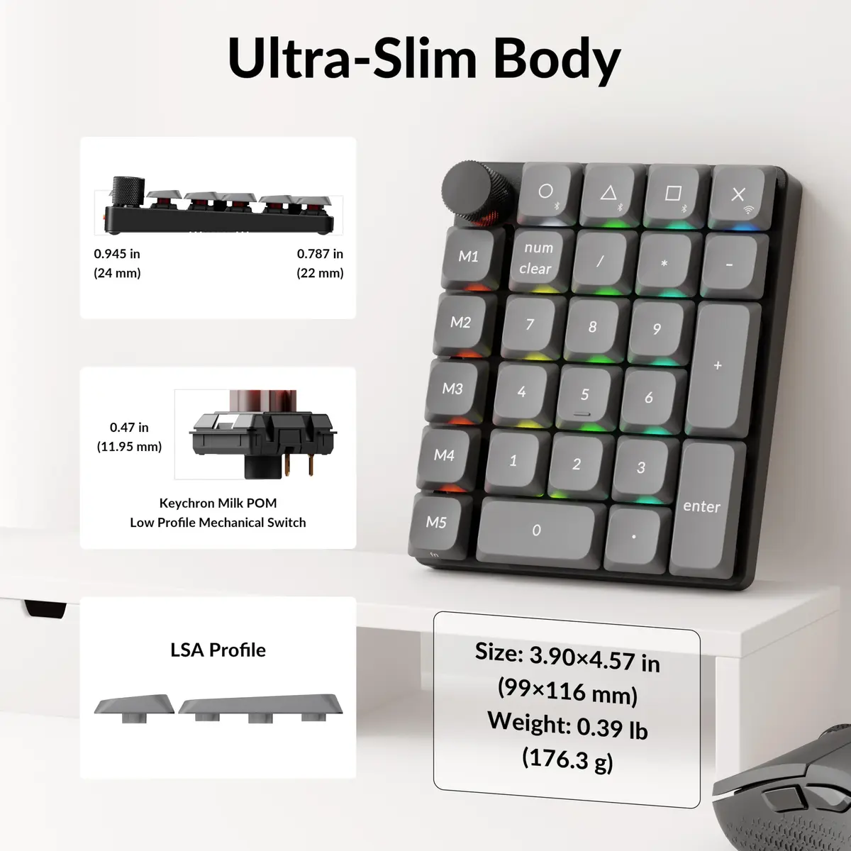 Keychron K0 Max Wireless Low-Profile Numeric Pad with RGB & Bluetooth 5.3 | Programmable, Hot-Swappable Brown Switch, 27 Keys - view 4