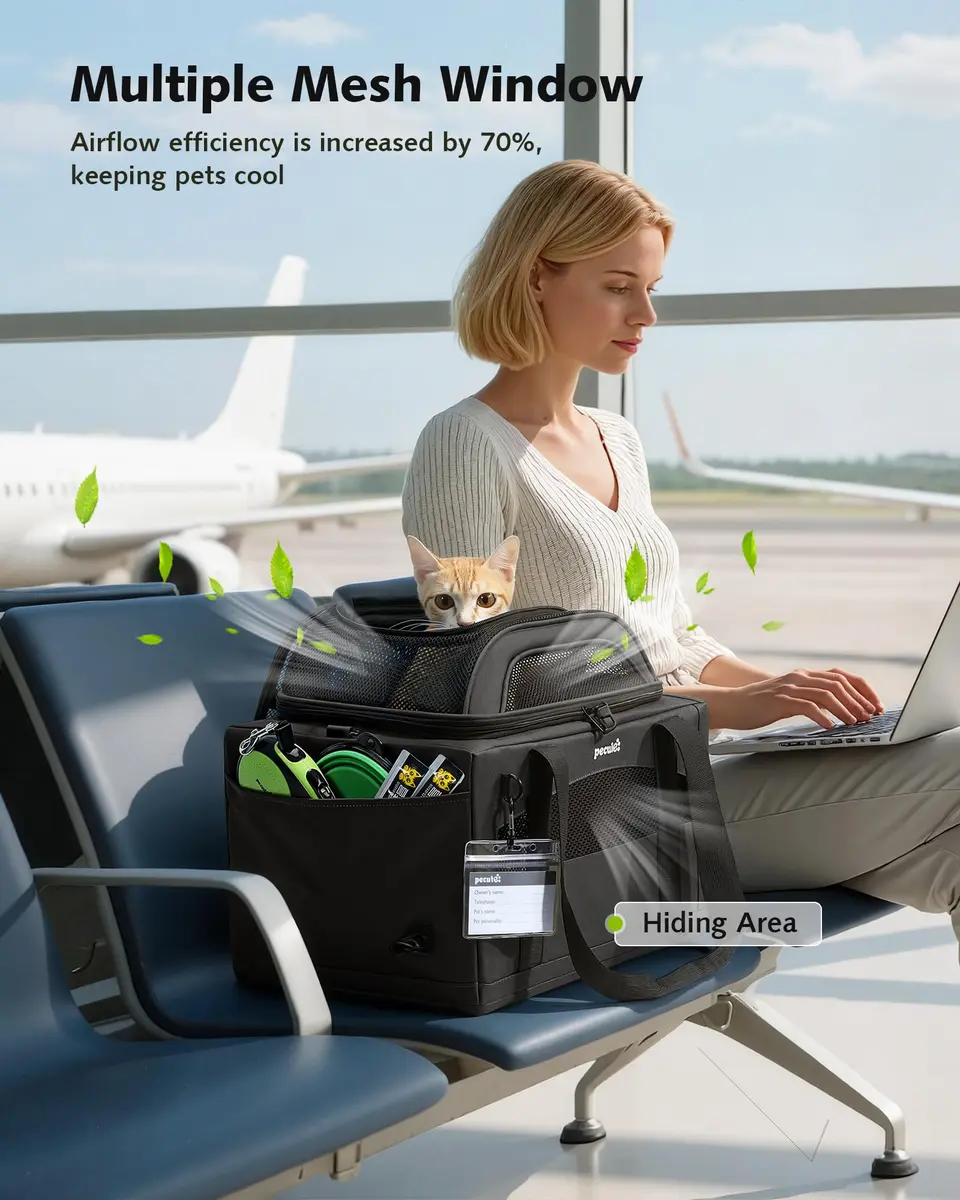 Pecute Top Expandable Airline Approved Pet Carrier for Cats, Dark Gray | Compact & Ventilated - view 6