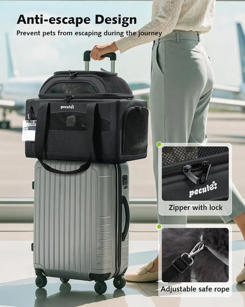Pecute Top Expandable Airline Approved Pet Carrier for Cats, Dark Gray | Compact & Ventilated - view 8