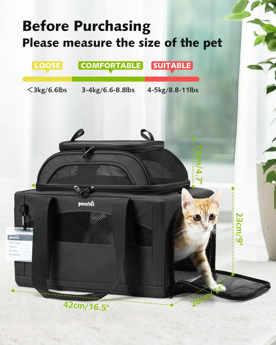Pecute Top Expandable Airline Approved Pet Carrier for Cats, Dark Gray | Compact & Ventilated - view 2