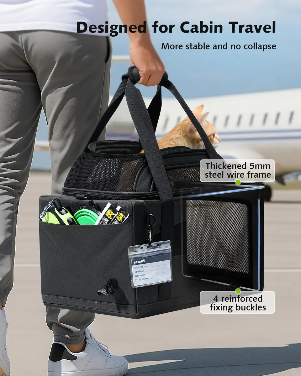 Pecute Top Expandable Airline Approved Pet Carrier for Cats, Dark Gray | Compact & Ventilated - view 3
