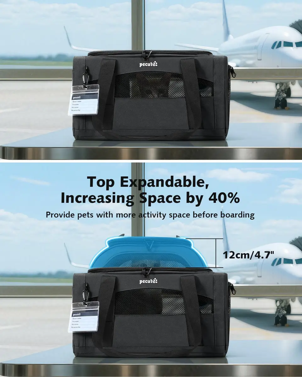 Pecute Top Expandable Airline Approved Pet Carrier for Cats, Dark Gray | Compact & Ventilated - view 4