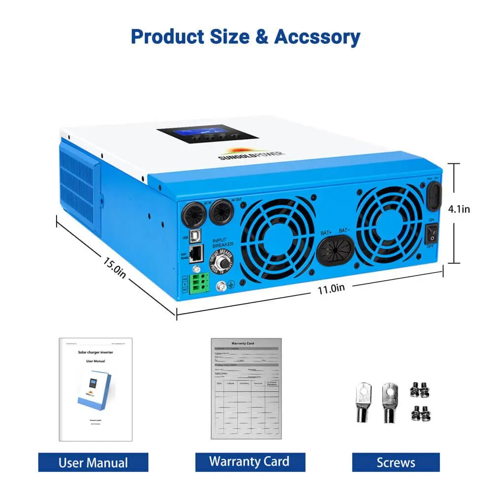 SGPWATT Power Inverter 3000W 24V | Pure Sine Wave, MPPT & Battery Charger, All in One Off Grid System - view 8