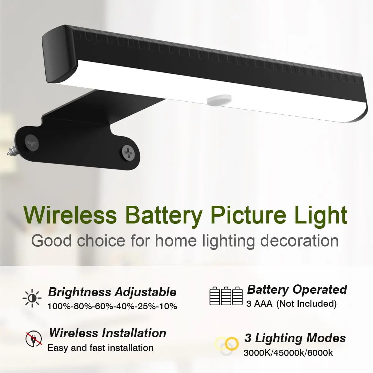 EUIOKUN Wireless Picture Light with Remote | Battery Operated Wall Sconces for Wall Decor - view 5