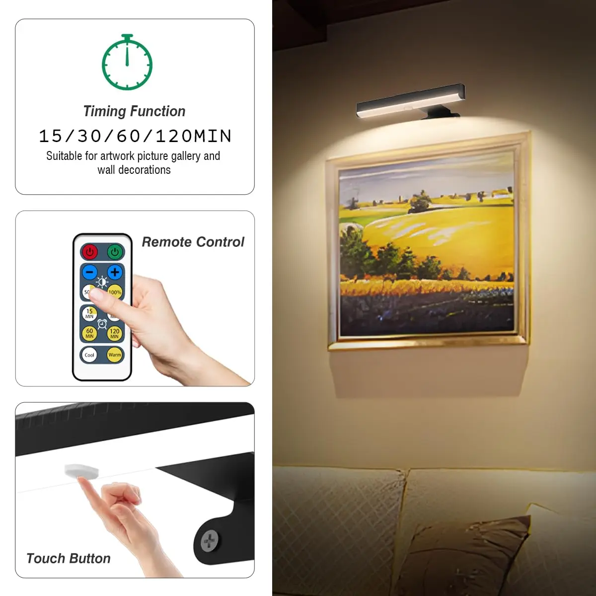 EUIOKUN Wireless Picture Light with Remote | Battery Operated Wall Sconces for Wall Decor - view 4