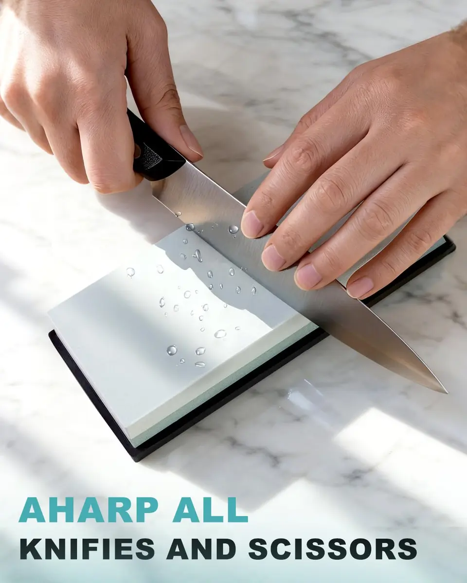 MIDO Professional Abrasive Knife Sharpening Stone 3000/8000 Grit Whetstone with Non-Slip Rubber Base, 19 cm (7.09 in) - view 4