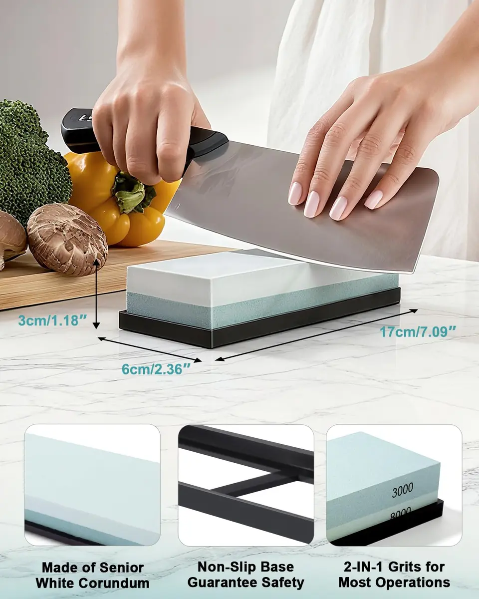 MIDO Professional Abrasive Knife Sharpening Stone 3000/8000 Grit Whetstone with Non-Slip Rubber Base, 19 cm (7.09 in) - view 3