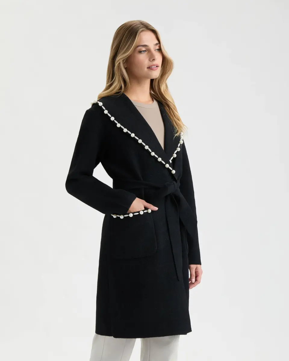 NVLT Women’s Mink Eyelash Wrap Coatigan with Pearl Trim | Feminine Fall Layer (70-120 chars) - view 3