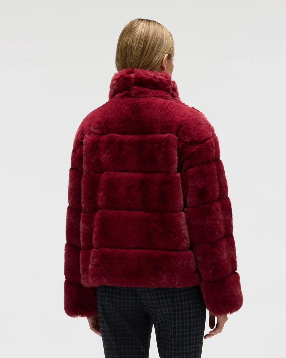 NVLT Women’s Wide Stripe Faux Fur Jacket | Soft Faux Bunny Fur, Stand Collar, Fall Style - view 2