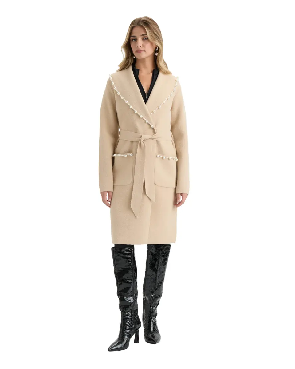 NVLT Women’s Mink Eyelash Wrap Coatigan with Pearl Trim | Feminine Modern Layer (70-120 chars) - main product image