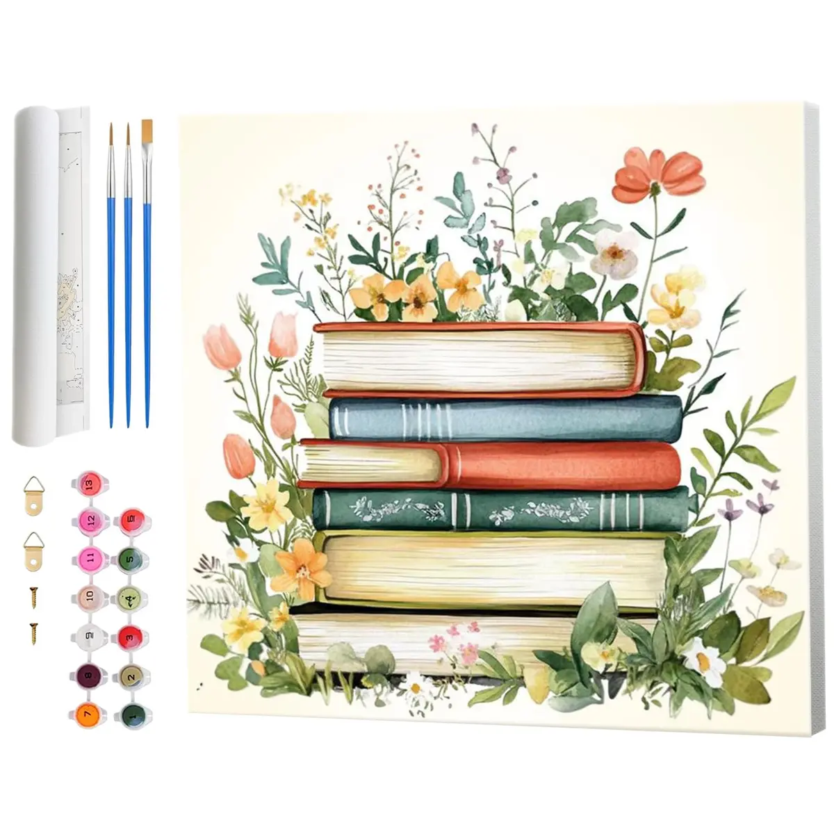 Amphol Paint by Numbers Kit for Adults 16”x16” | Floral Canvas with Acrylic Paint & Brushes - main product image