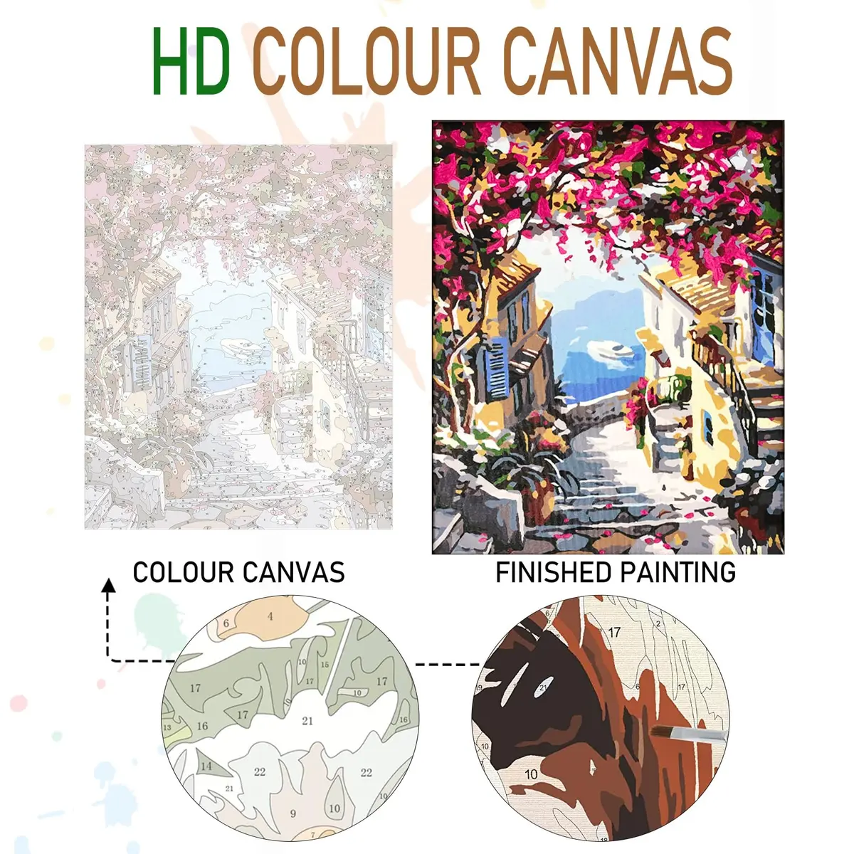 Amphol Paint by Numbers Kit for Adults 16”x16” | Floral Canvas with Acrylic Paint & Brushes - view 4