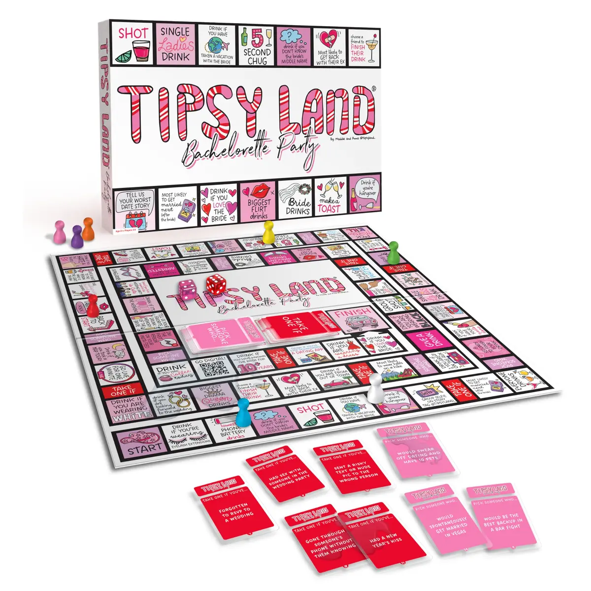 TIPSY LAND Bachelorette Edition | Adult Party Board Game for Groups 3-8 Players - main product image