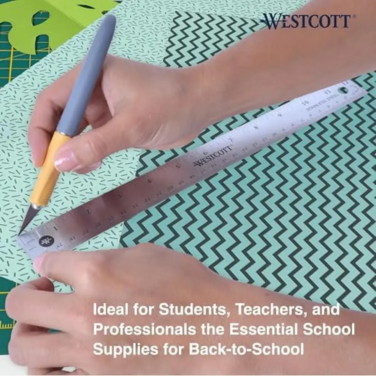 Westcott Stainless Steel Ruler Set with Non-Slip Cork Backing, Easy to Read Etched Markings, Flexible and Sturdy Design, for Crafting, Office, Classroom, Back to School Supplies, 12-Inch, 3 Pack - view 5