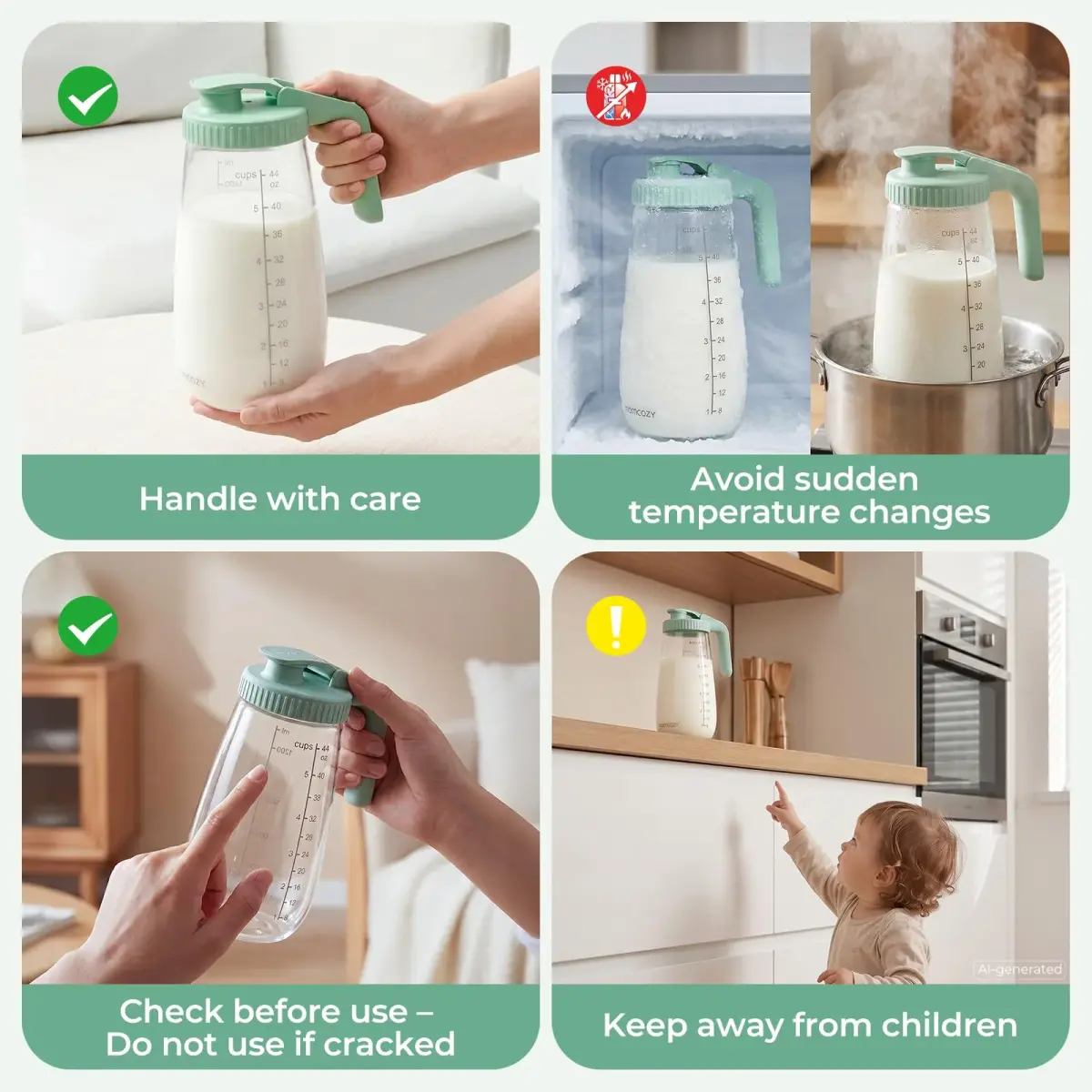 Momcozy Glass Breast Milk Pitcher 1.4 L (48oz) | BPA-Free, Leak-Proof, Wide Mouth for High Supply - view 6