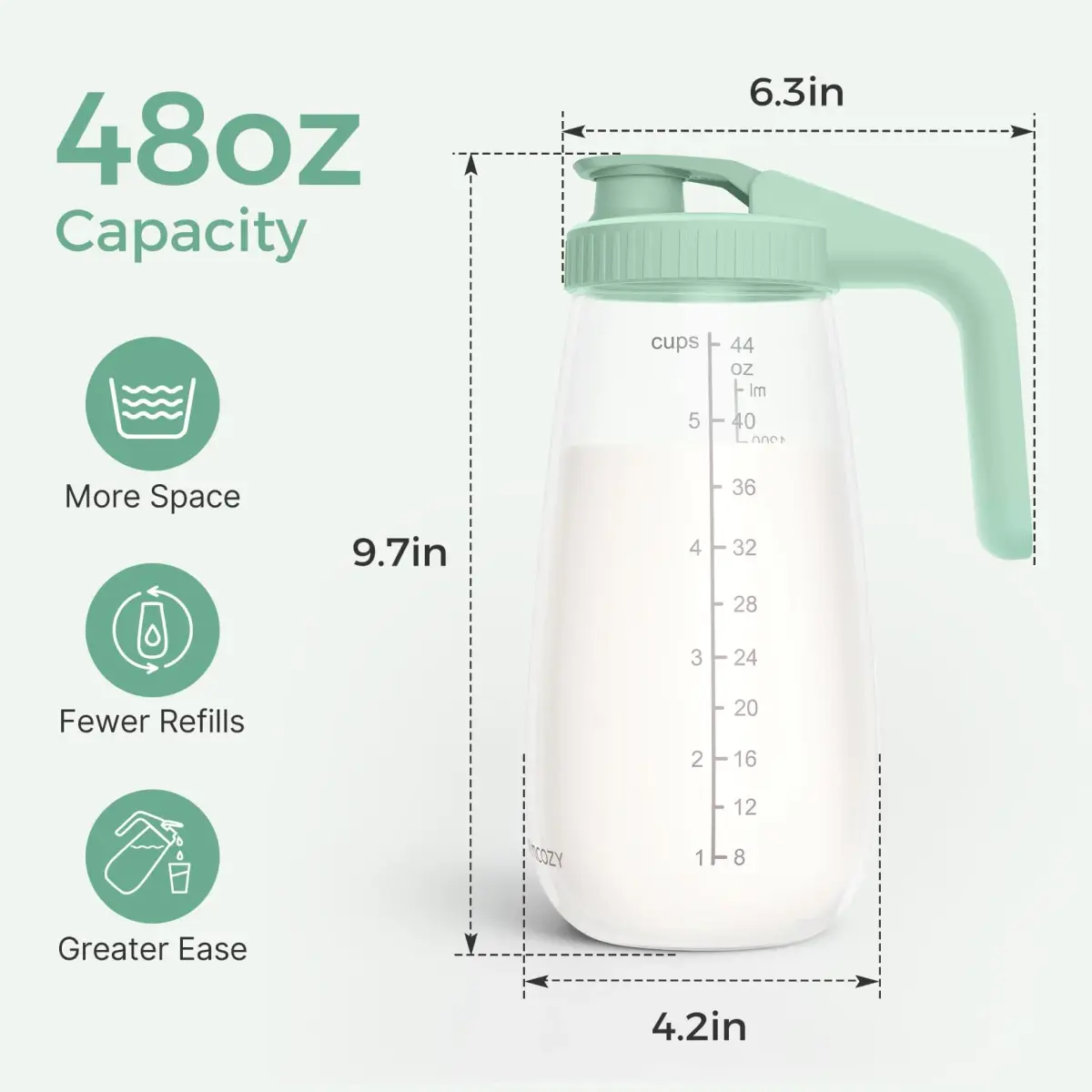 Momcozy Glass Breast Milk Pitcher 1.4 L (48oz) | BPA-Free, Leak-Proof, Wide Mouth for High Supply - view 2