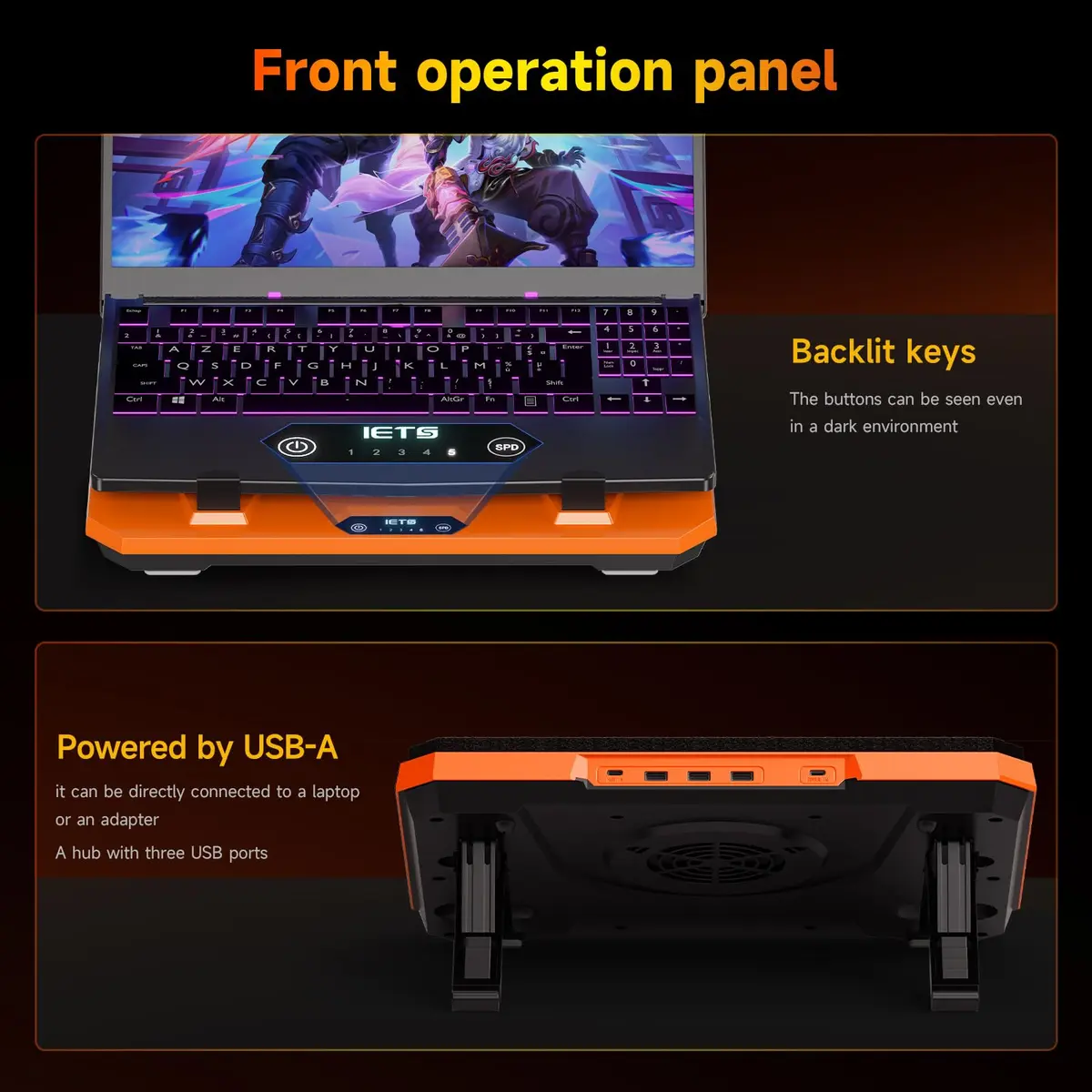 IETS GT300 Upgraded Laptop Cooling Pad with Adjustable Stand, Turbo Boosted Cooler for Rapid Cooling 10-17inch Gaming Laptop, Flexible Sealing Ring, Air Filtration & USB Hub - view 6