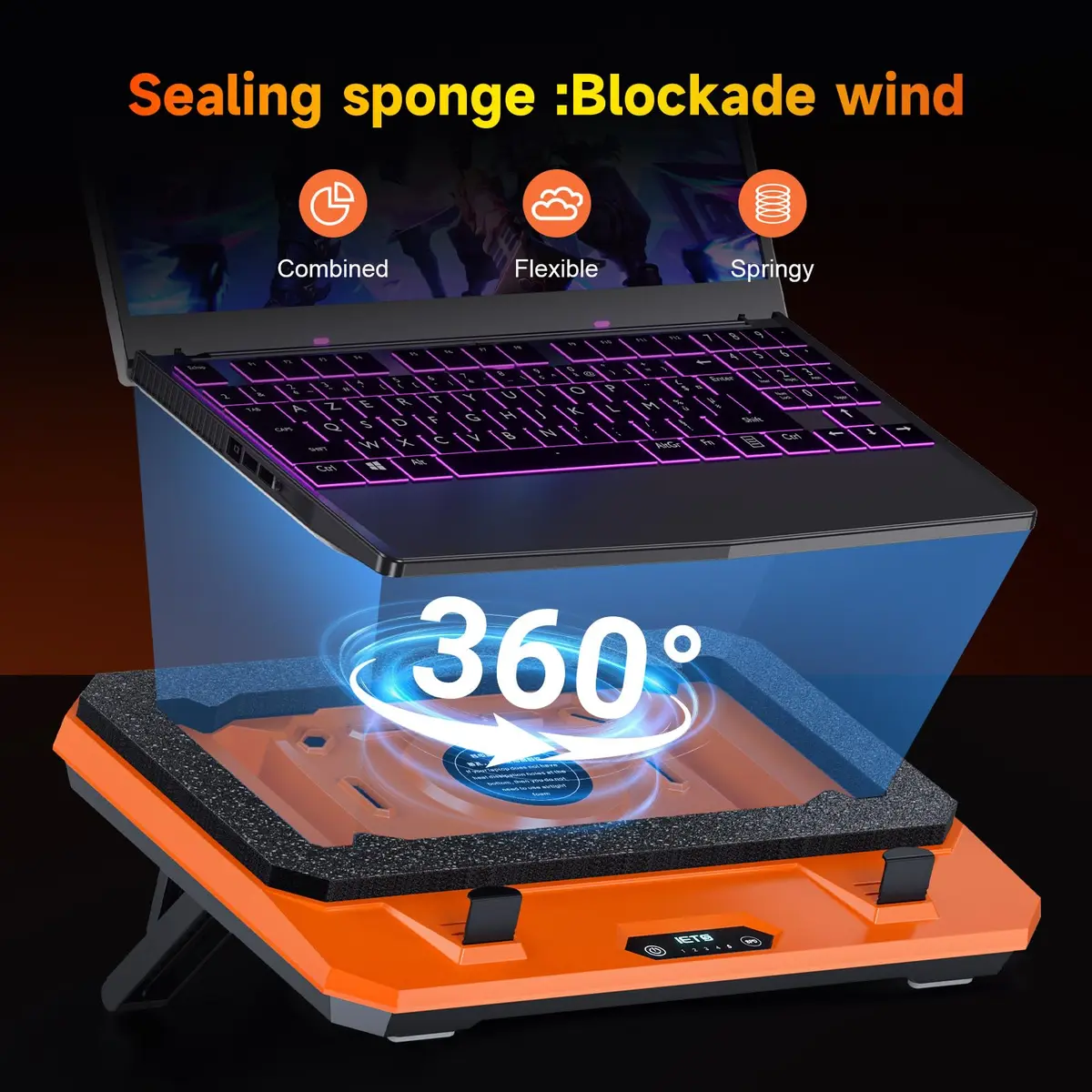 IETS GT300 Upgraded Laptop Cooling Pad with Adjustable Stand, Turbo Boosted Cooler for Rapid Cooling 10-17inch Gaming Laptop, Flexible Sealing Ring, Air Filtration & USB Hub - view 3