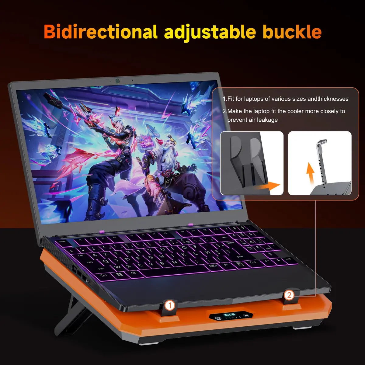 IETS GT300 Upgraded Laptop Cooling Pad with Adjustable Stand, Turbo Boosted Cooler for Rapid Cooling 10-17inch Gaming Laptop, Flexible Sealing Ring, Air Filtration & USB Hub - view 4