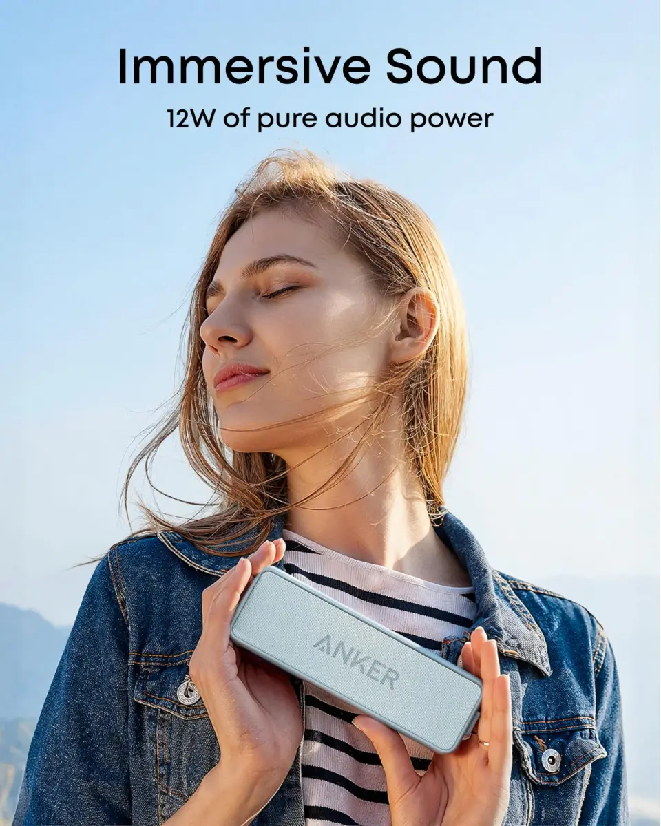 Anker Soundcore 2 Portable Bluetooth Speaker, 12W Stereo Sound, IPX7 Waterproof, 24H Playtime | Baby Blue - view 3