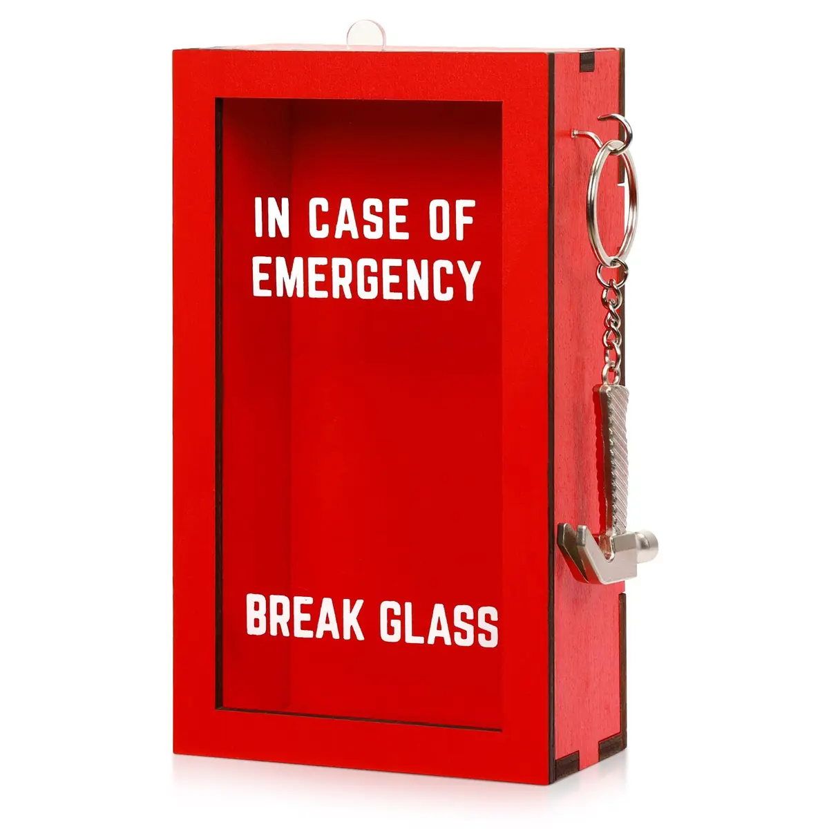 JULEASEL Break in Case of Emergency Box with Hammer, Red Acrylic Front, 9.8cm W x 16.9cm H x 5.2cm D | Unique Personalized Gift Box - main product image