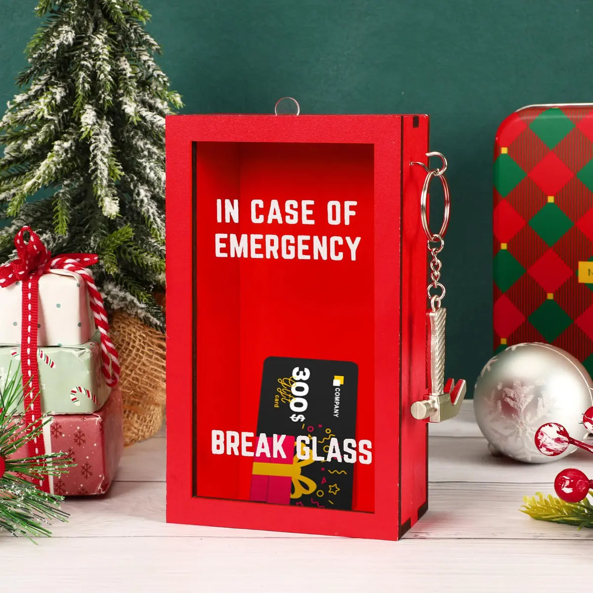 JULEASEL Break in Case of Emergency Box with Hammer, Red Acrylic Front, 9.8cm W x 16.9cm H x 5.2cm D | Unique Personalized Gift Box - view 2