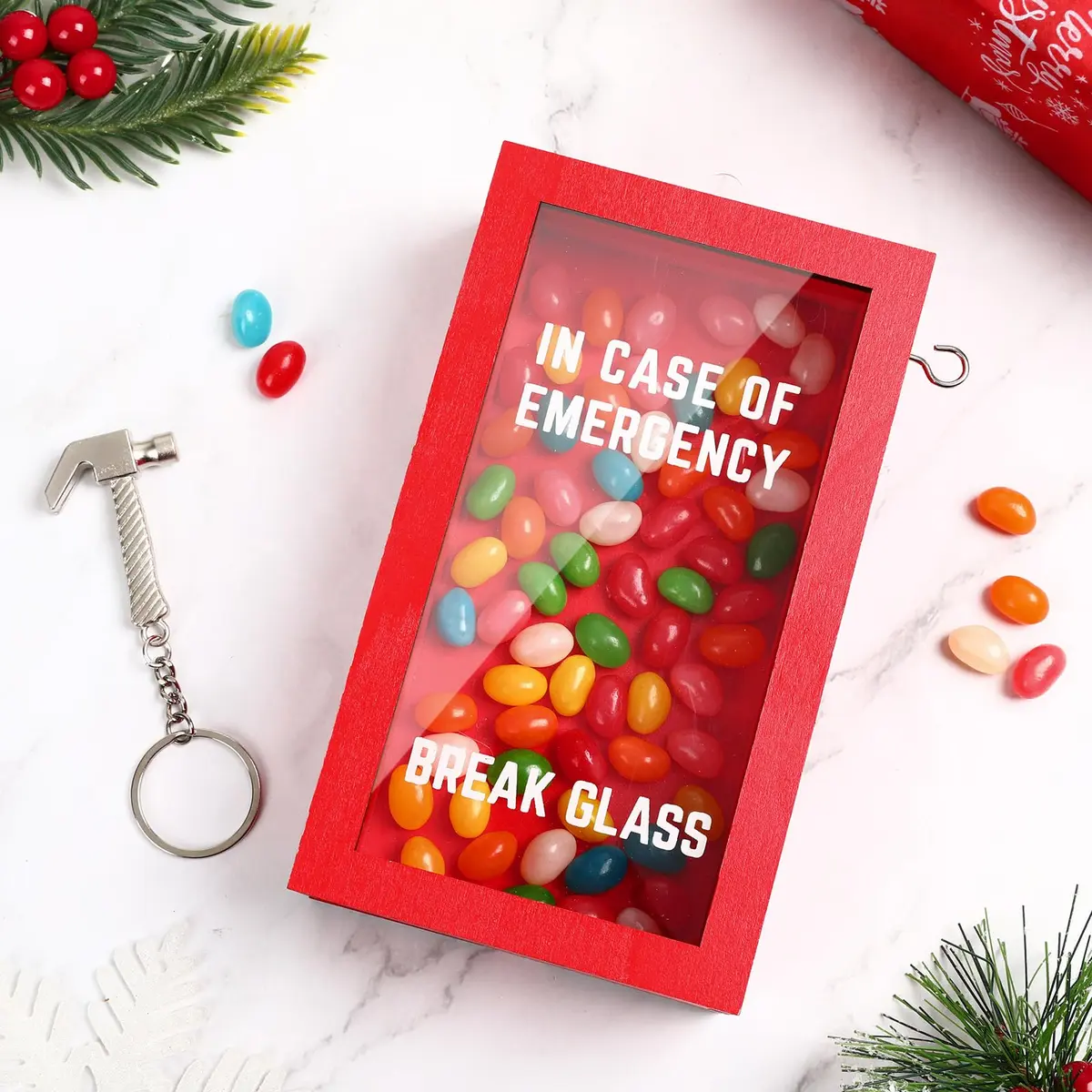 JULEASEL Break in Case of Emergency Box with Hammer, Red Acrylic Front, 9.8cm W x 16.9cm H x 5.2cm D | Unique Personalized Gift Box - view 3