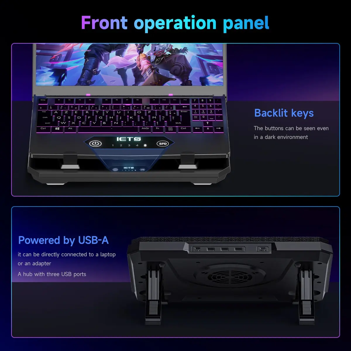IETS GT300 Upgraded Laptop Cooling Pad with Adjustable Stand & USB Hub | Turbo Boosted Cooler for 10-17 inch Gaming Laptops - view 6