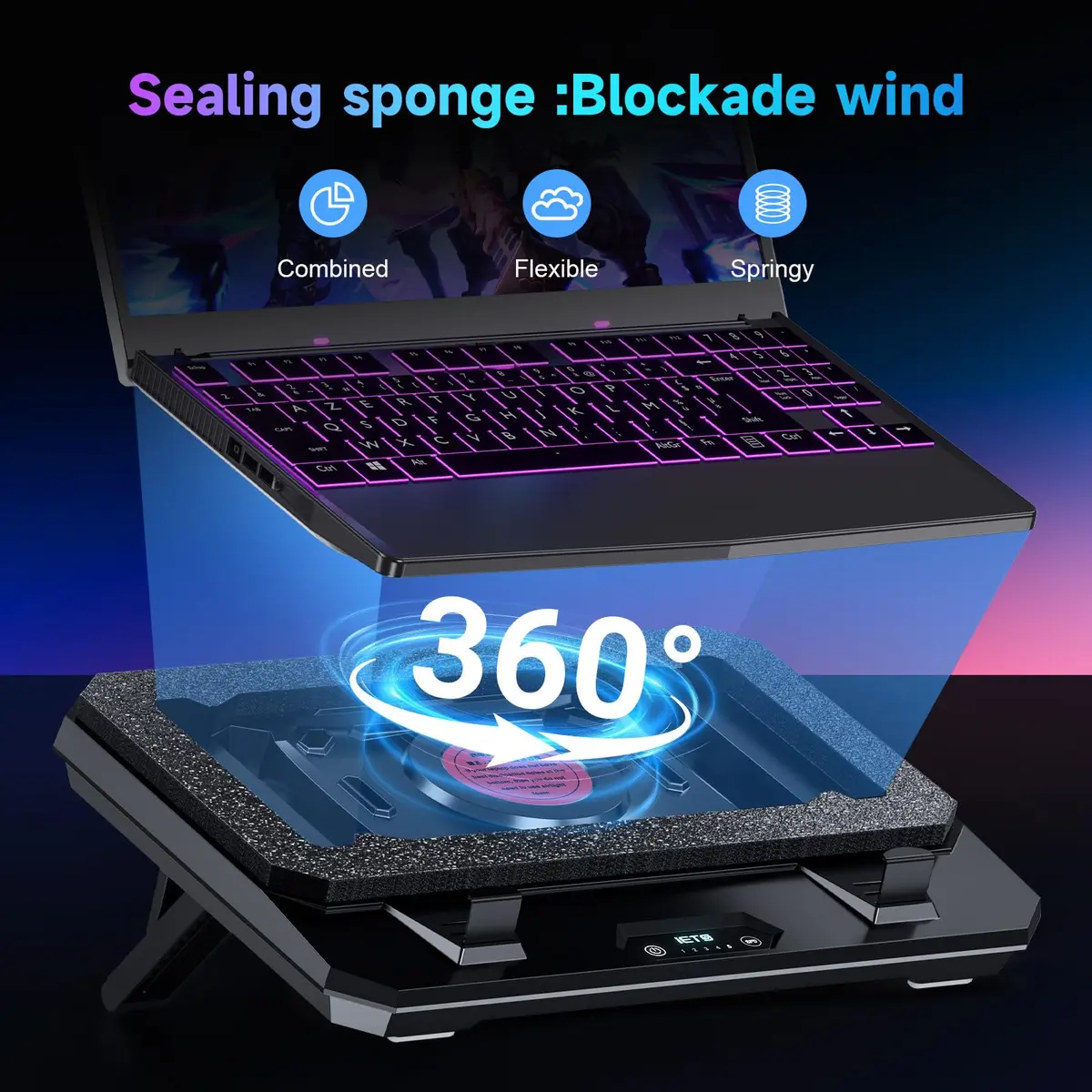 IETS GT300 Upgraded Laptop Cooling Pad with Adjustable Stand & USB Hub | Turbo Boosted Cooler for 10-17 inch Gaming Laptops - view 3