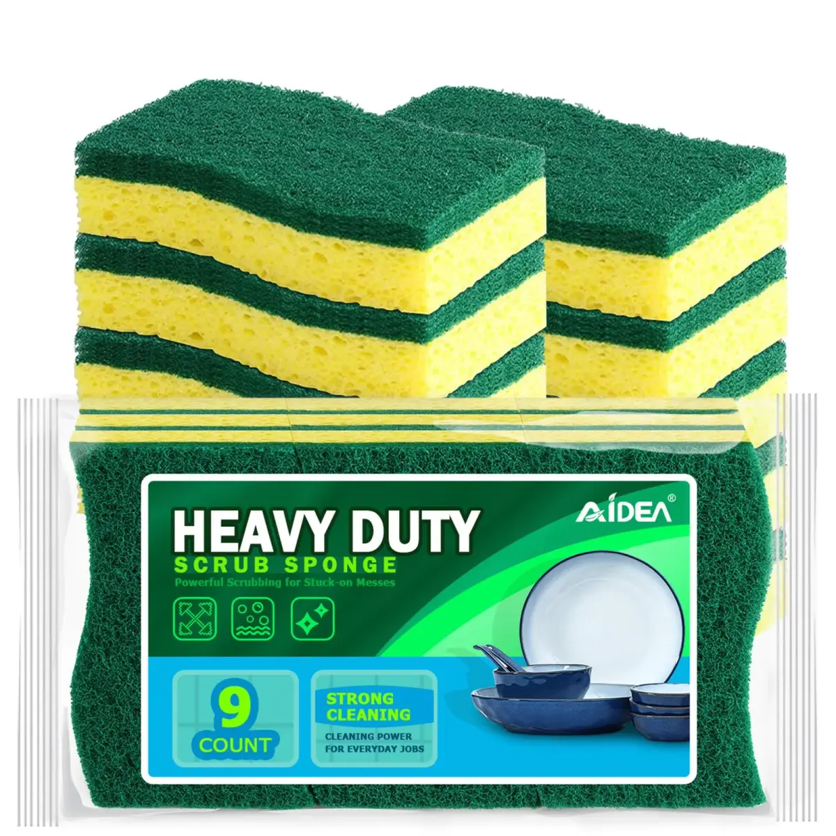 AIDEA Kitchen Sponges, 9-Count Pack | Heavy-Duty Scrub Sponge with Dual-Sided Cleaning - main product image