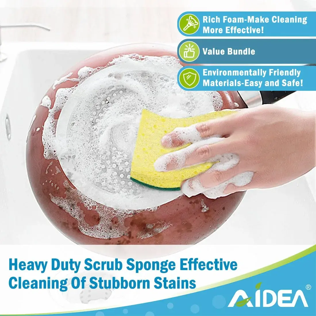 AIDEA Kitchen Sponges, 9-Count Pack | Heavy-Duty Scrub Sponge with Dual-Sided Cleaning - view 6