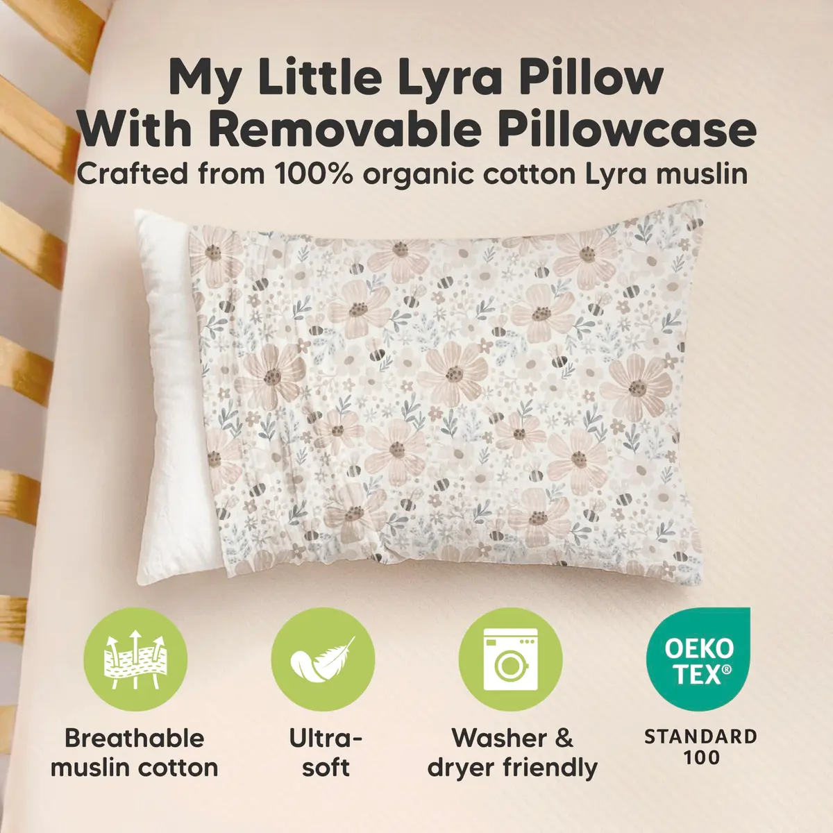KeaBabies Toddler Pillow with Pillowcase,13x18 Soft Breathable Flora Vale | Support for Small Necks & Heads - view 4