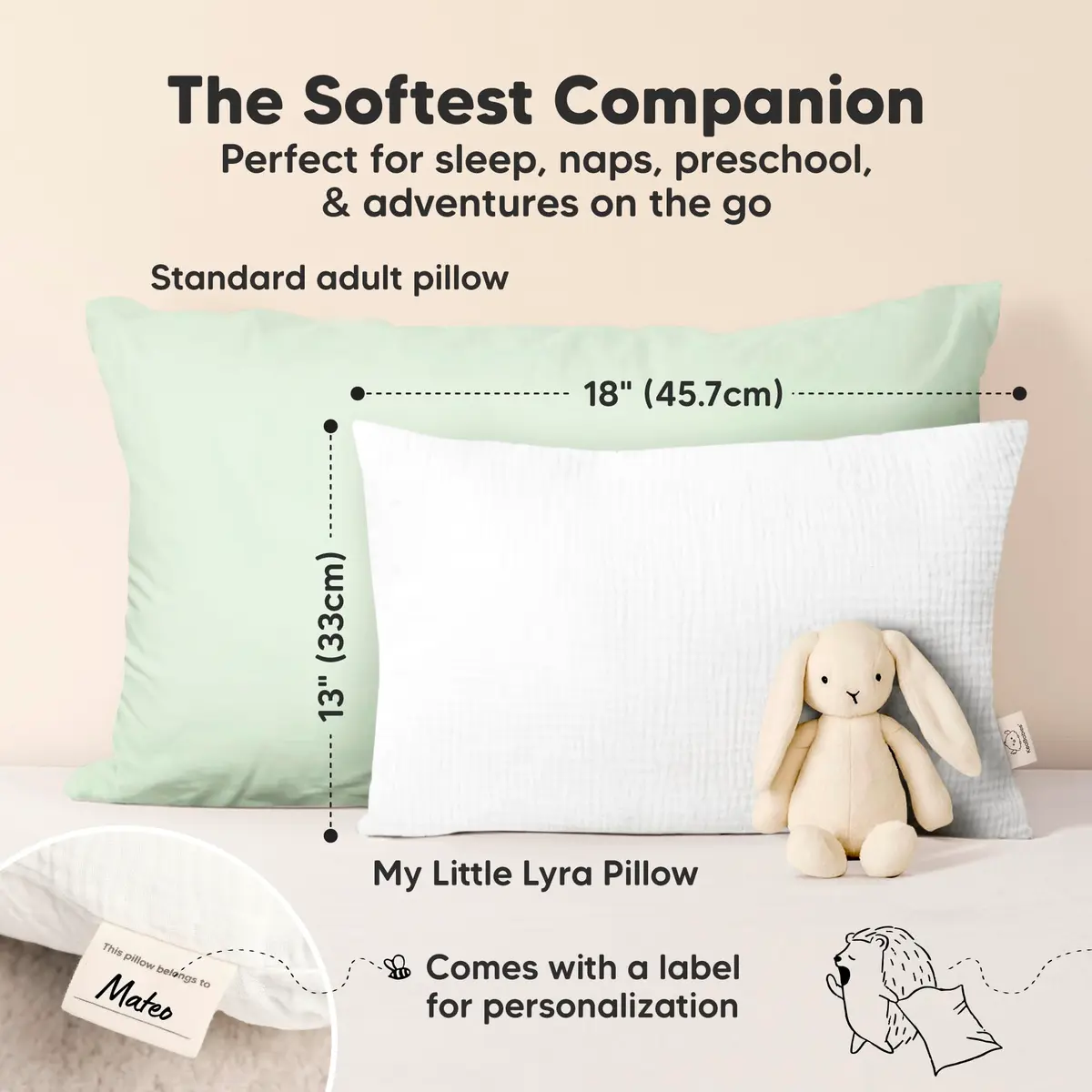 KeaBabies Toddler Pillow with Pillowcase,13x18 Soft Breathable Flora Vale | Support for Small Necks & Heads - view 3