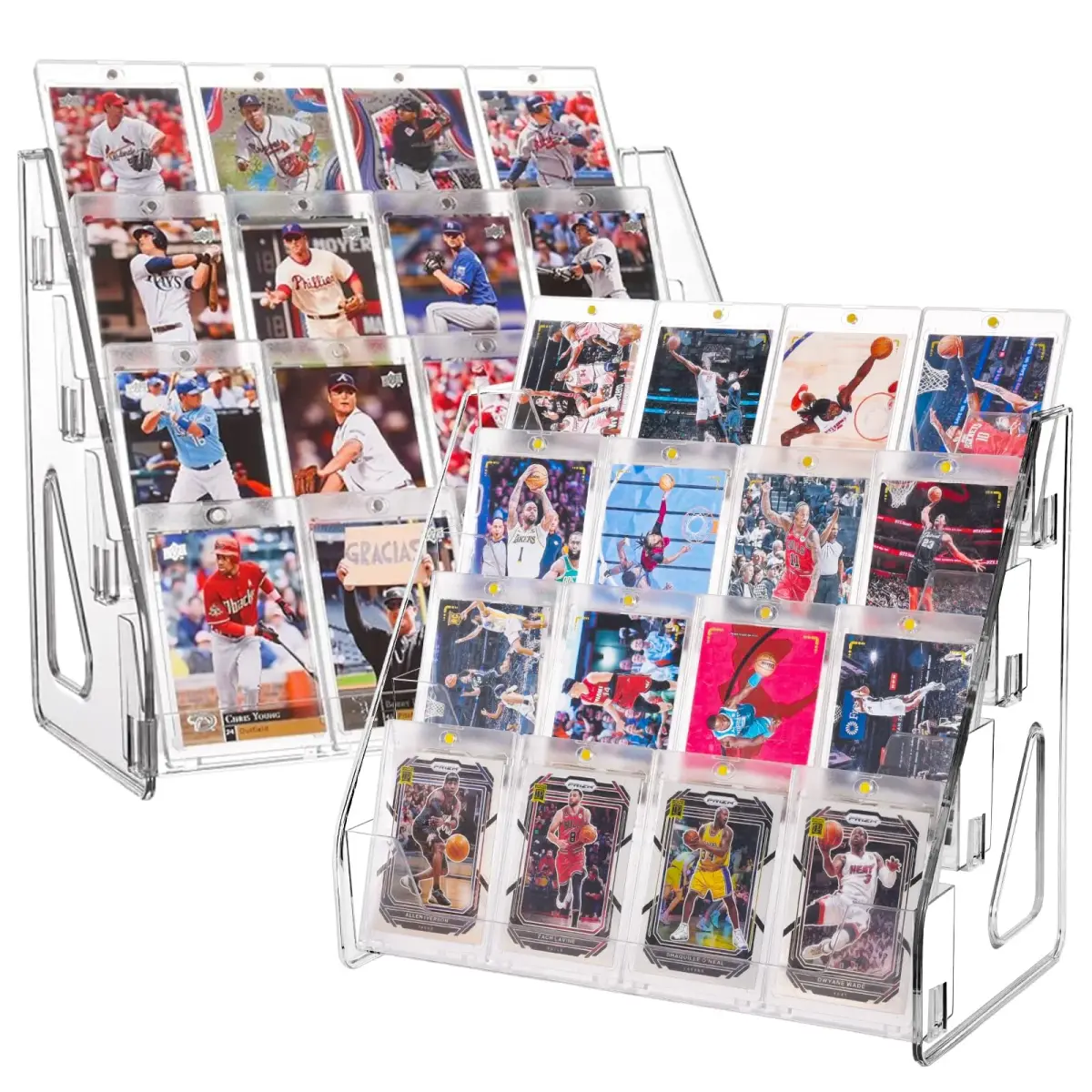 CELSOL Clear Acrylic Card Display Stand 4 Tier 2 Pack | Holds Graded Slabs & Trading Cards - main product image