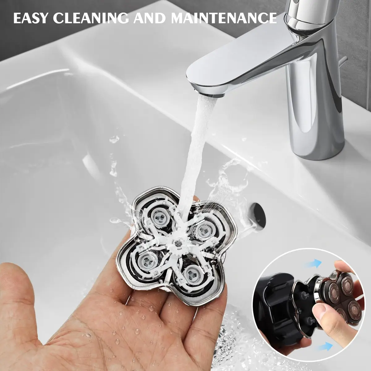 VODOZAVA 3-Pack Pro 4 Shaver Replacement Heads for Skull, Self-Sharpening Blades, Silver - view 5