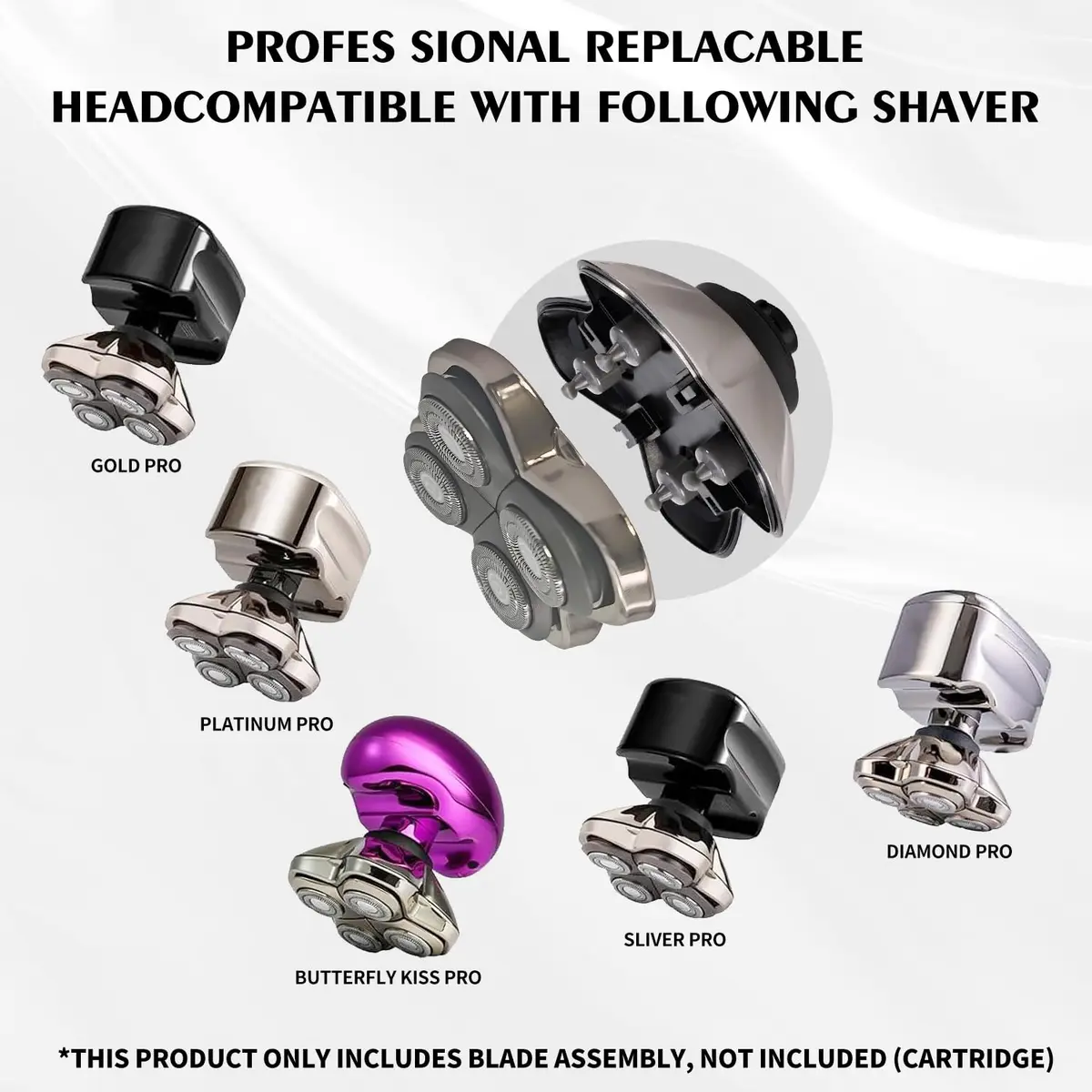 VODOZAVA 3-Pack Pro 4 Shaver Replacement Heads for Skull, Self-Sharpening Blades, Silver - view 2