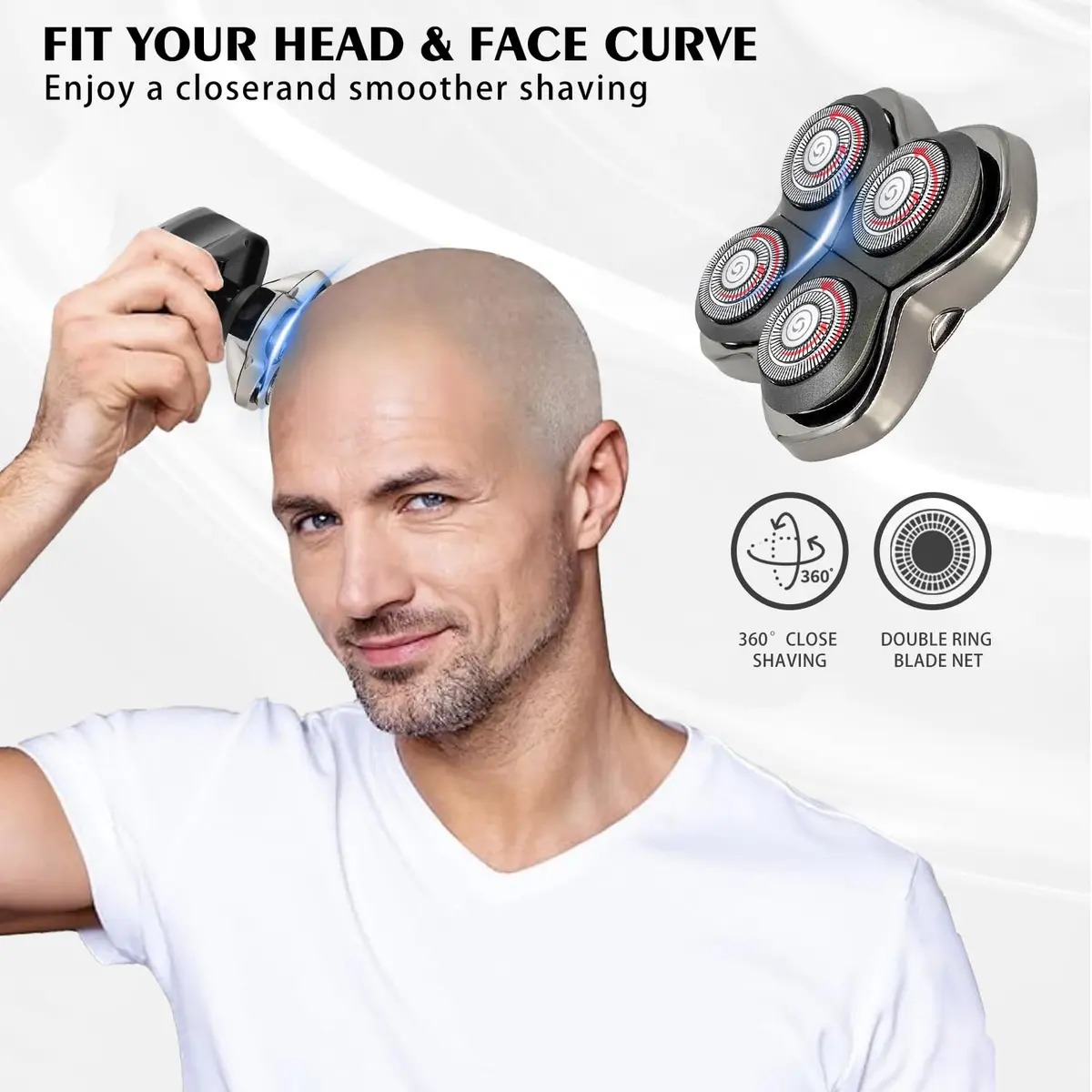 VODOZAVA 3-Pack Pro 4 Shaver Replacement Heads for Skull, Self-Sharpening Blades, Silver - view 3