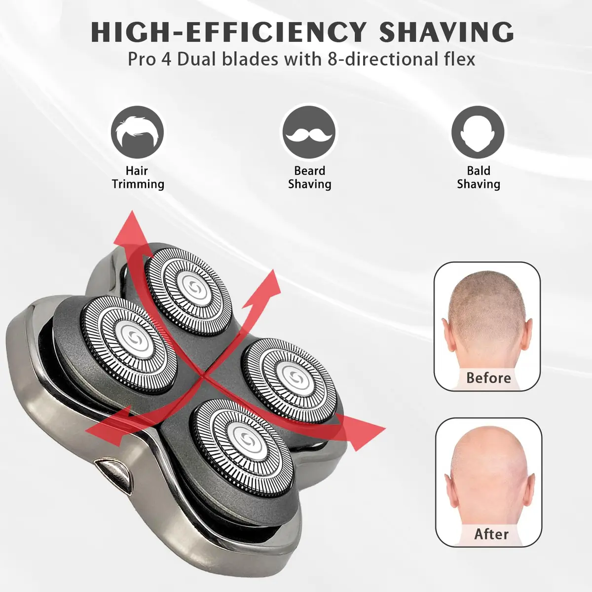 VODOZAVA 3-Pack Pro 4 Shaver Replacement Heads for Skull, Self-Sharpening Blades, Silver - view 4