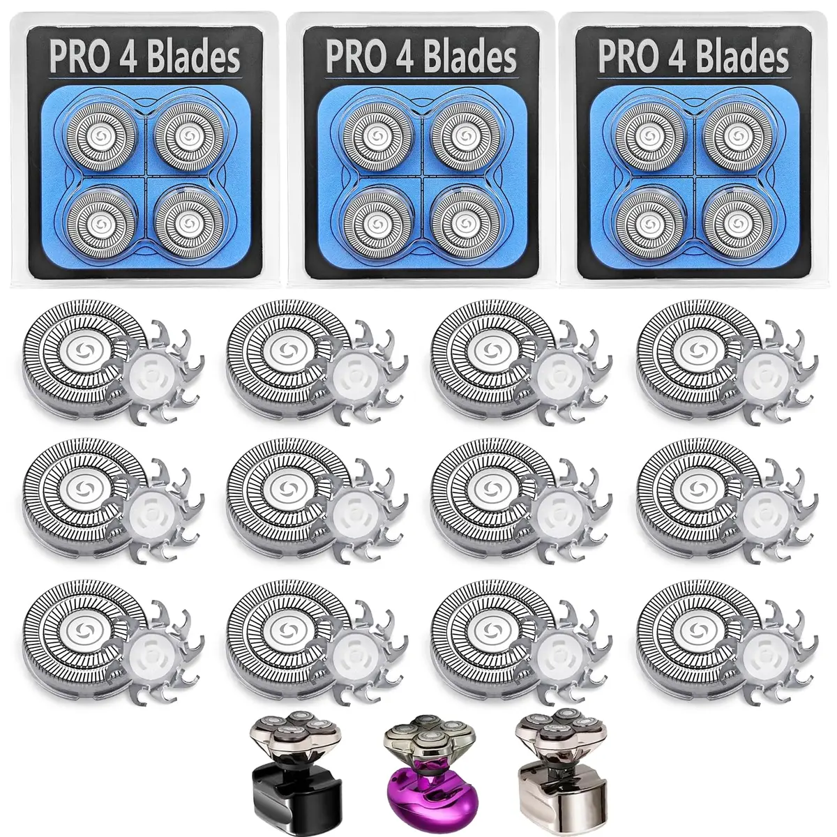 VODOZAVA Pro 4 Head Replacement Blades 12-Pack | Precision Shaver Heads for Skull Pitbull Gold Pro, Platinum Pro, Silver Pro, Diamond Pro, Butterfly Kiss Pro Shavers - main product image