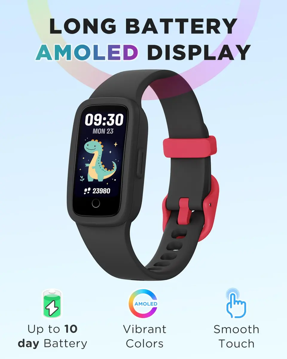 BIGGERFIVE Vigor Kids Fitness Tracker Watch AMOLED Screen, 3ATM Waterproof | No Phone Needed, Heart Rate & Sleep Monitor - view 2