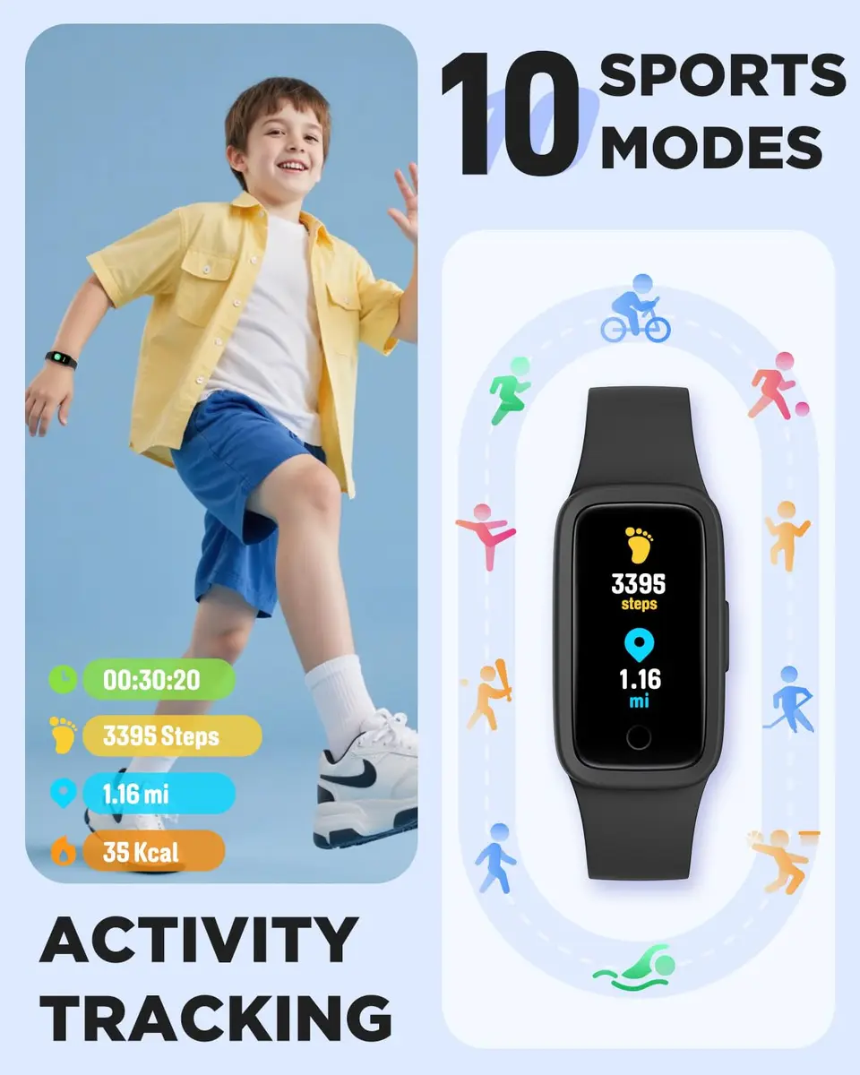 BIGGERFIVE Vigor Kids Fitness Tracker Watch AMOLED Screen, 3ATM Waterproof | No Phone Needed, Heart Rate & Sleep Monitor - view 4
